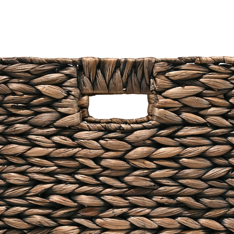 Burtrum Classic Farmhouse Handwoven Hyacinth Collapsible Storage Cube Baskets with Handles, 10.63" H x 10.63" W x 10.63" D