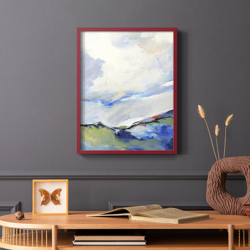 Autour de la nuée III, reproduction encadrée - bois massif, Rouge, H 10 po x l 8 po