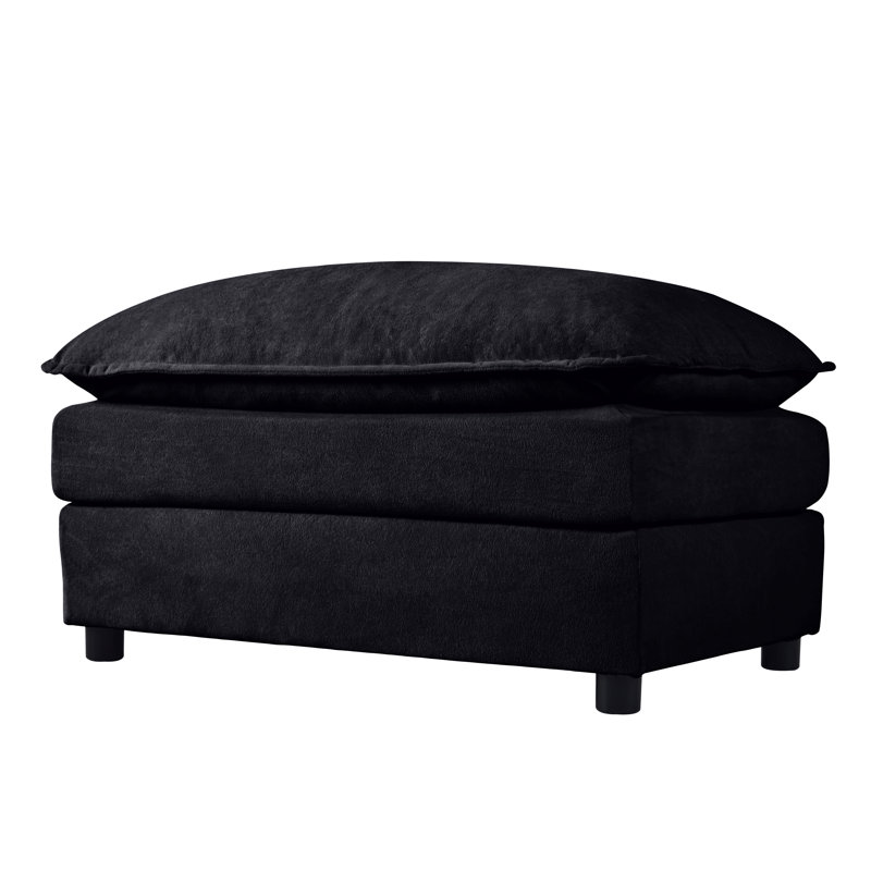 Repose-pieds de luxe en chenille avec coussin double couche, repose-pieds rembourré de 35,43 po, structure en bois robuste, confortable et polyvalent pour le salon et la chambre à coucher, chenille, noir