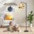 Arc Floor Lamp Abstract Landscape Orange Sun Curved Earth Tones Floor Lamps with Remote LED Lights Adjustable Lamp Shades Tall Standing Lamps for Reading Office Living Room