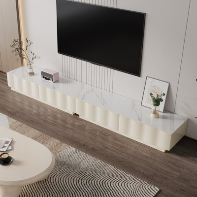 94.5" Cream Multi-Combination TV Stand with 4 Drawers, Wave-Pattern Frame