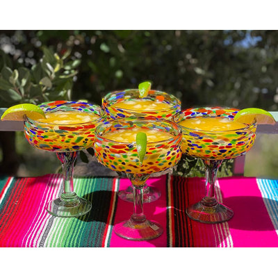 Godines Mexican Hand Blown 16 oz. Confetti Rock Margarita Glasses