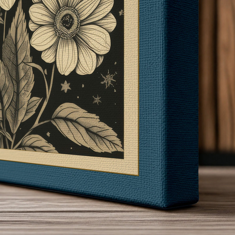 Daisy Study Botanical - Wrapped Canvas, 24x16 - 61.0 x 40.6 cm, Teal Border