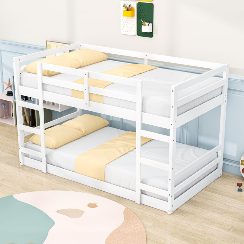 Wooden Bunk Bed With Slats And Ladder, Twin Over Twin, White