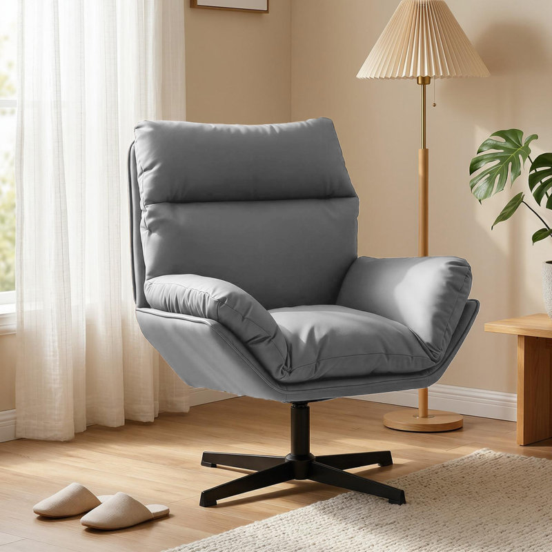 Faux Leather Swivel Accent Chair, Grey