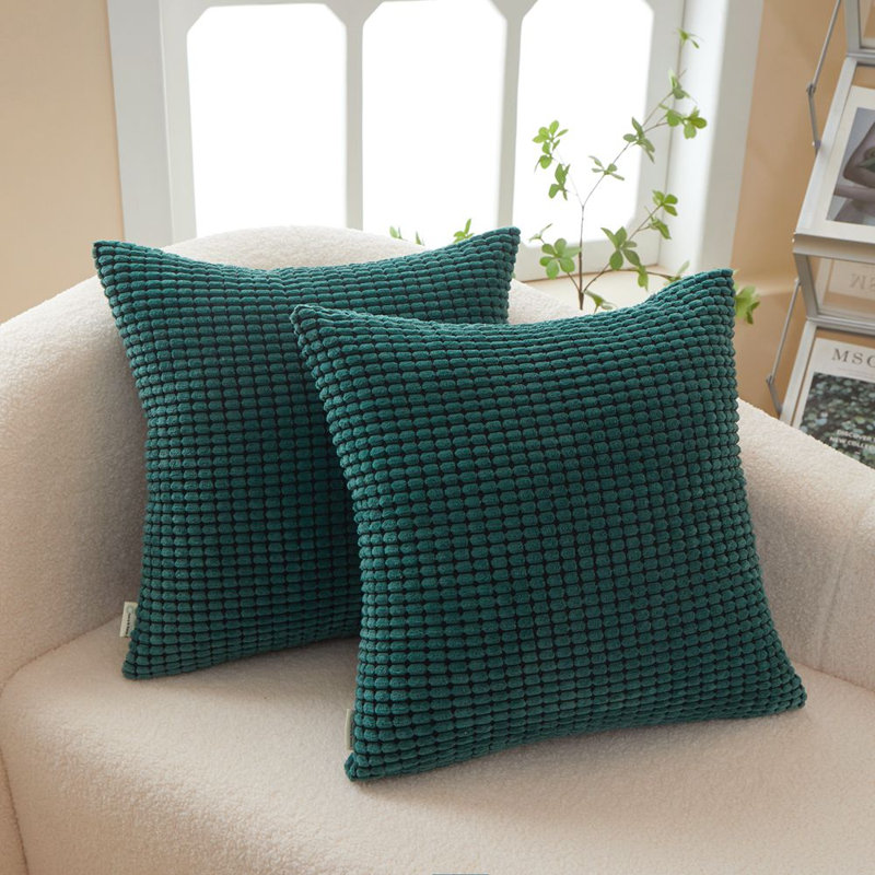 (Couvertures seulement) Ensemble de 2 housses de coussin réversible en velours côtelé, H 18 po x l 18 po, Vert / noir