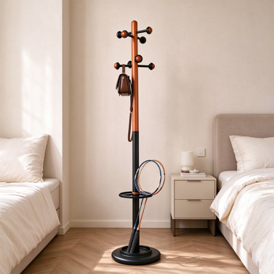 Ash Wood Iron Entryway Coat Rack
