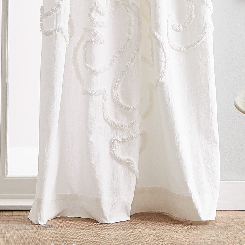 Peri Home Gates Tufted Chenille Rod Pocket Curtain Panel Pair White, 50" W x 108" L