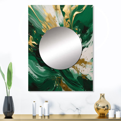 Heilyn vert et or Serene Cascade II - miroir décoratif abstrait, miroir mural moderne, impression d'art en métal