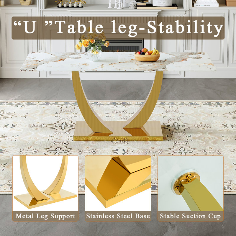 Glass Top Dining Table with Metal Base