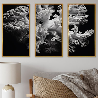 Black And White Coral Anemone Kingdom III - Coastal Coral Under Water Canvas Art Set