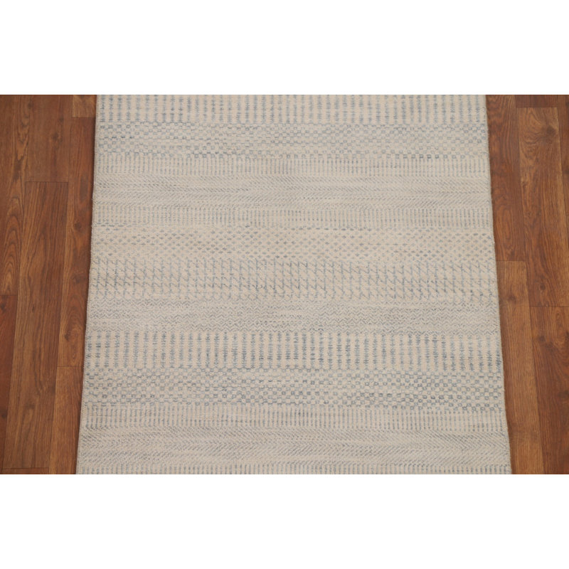 Handmade Wool Abstract Runner Rug 3x8