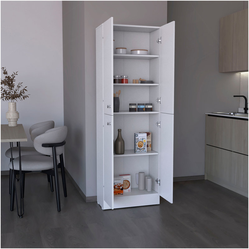 Kitchen Pantry 71" H, 4 Doors, 5 Adjustable Shelves, Laundry, White, White