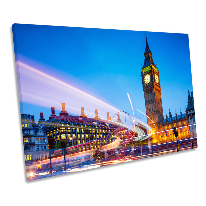 London City Big Ben Traffic - Wrapped Canvas Print, 30.5cm H x 45.7cm W x 2cm D