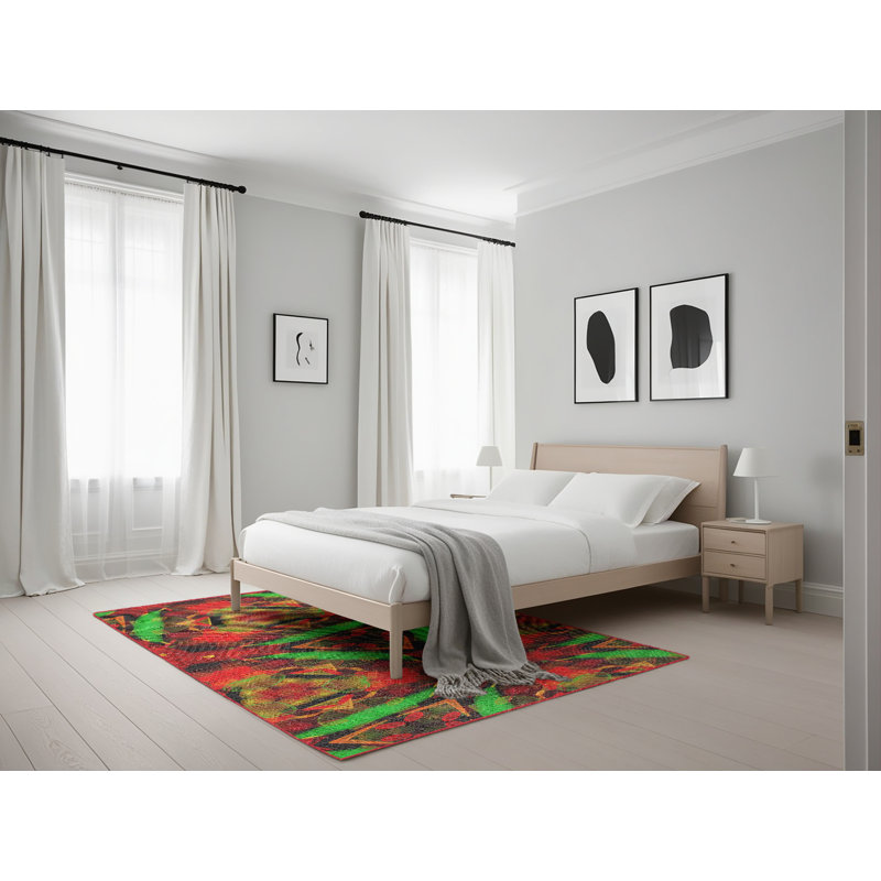 Tapis rouge/vert à motifs Ireen, Rectangle 5 pi x 7 pi