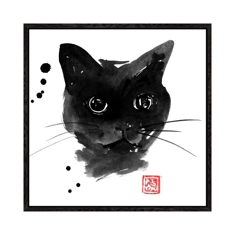 Chat Noir 1 Piece Wall Art on Canvas, 66.04 cm H x 66.04 cm W, Black Framed