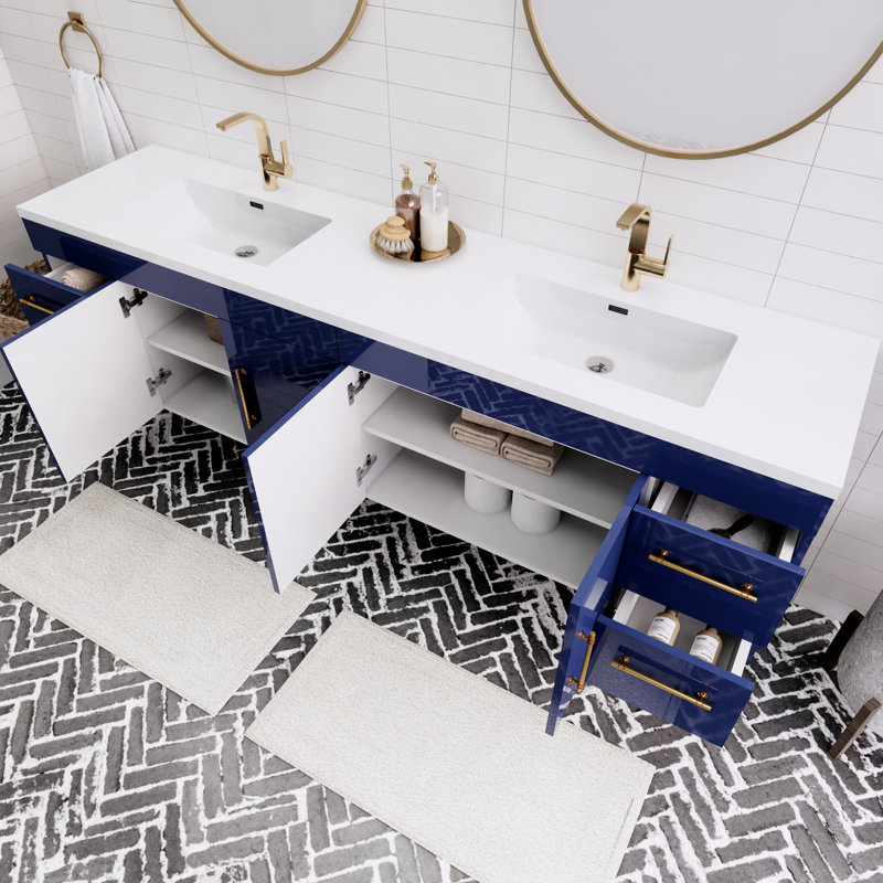 Ensemble de meuble-lavabo double 84 po Tihanna, Bleu nuit