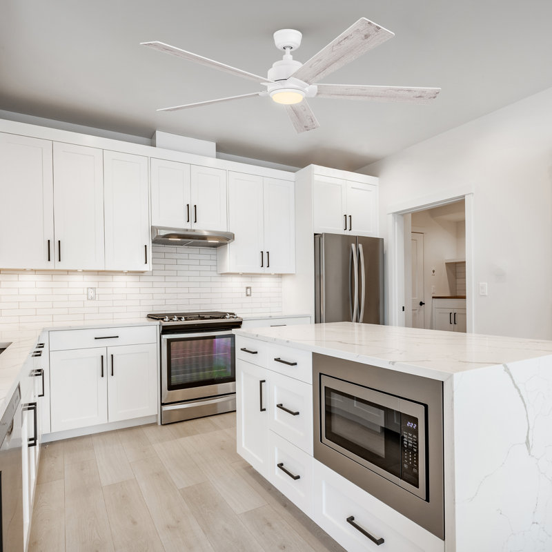 60'' Ceiling Fan with LED Lights, White, Light Wooden Pattern
