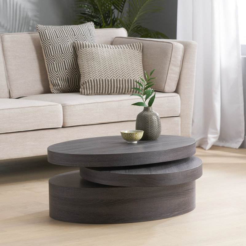 Table basse ovale rotative avec rangement ouvert et pivotant noir mat pour la maison