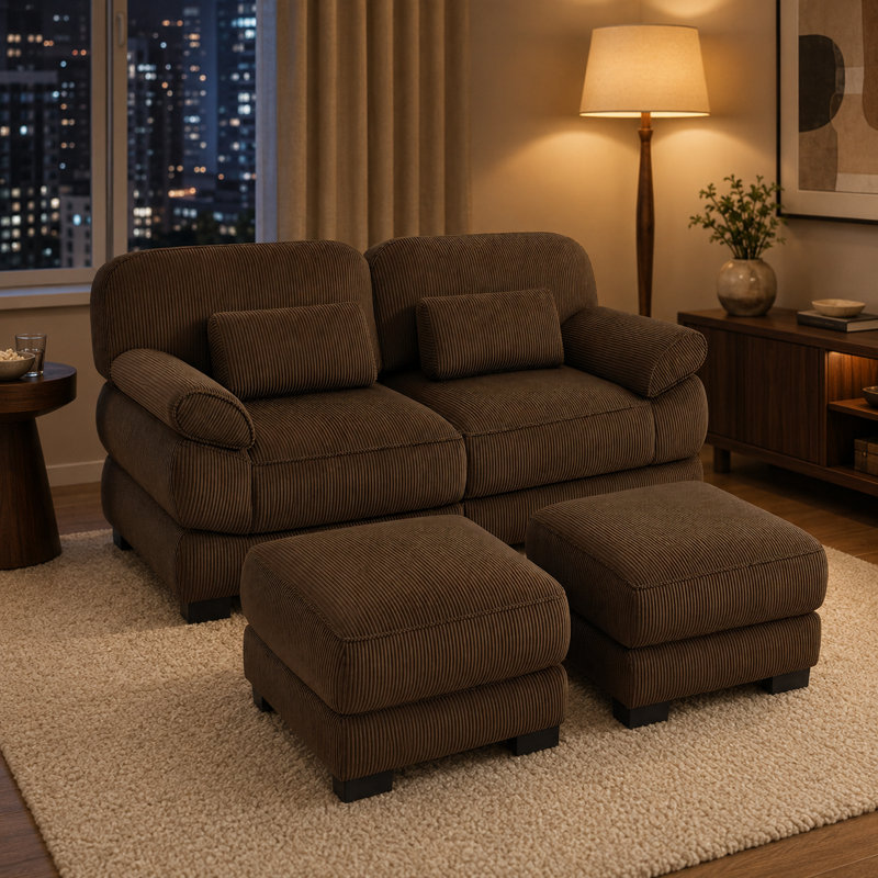 Canapé modulaire réversible en velours côtelé avec repose-pieds et dossier réglable de 76,4 po Haledon, Brown