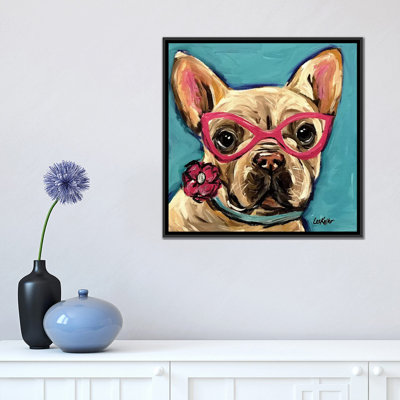 «Frenchie With Glasses, Pearl» par Hippie Hound Studios, impression sur toile tendue