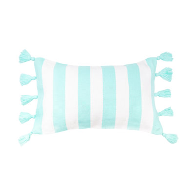 Aqua Stripes Tassels Pillow