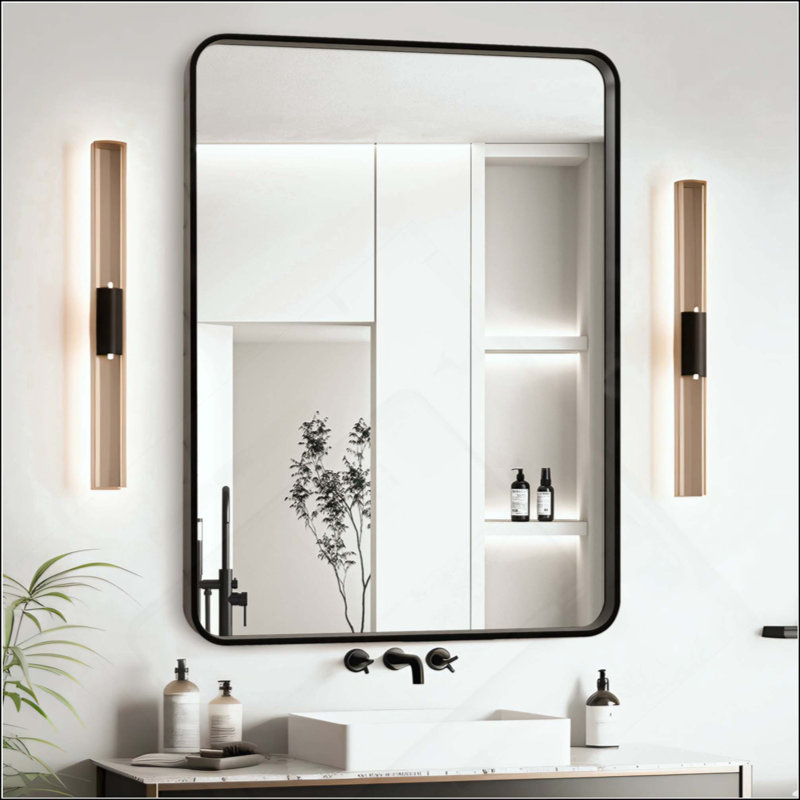 Miroir de salle de bain, Noir, Rectangulaire, 36 po x 28 po