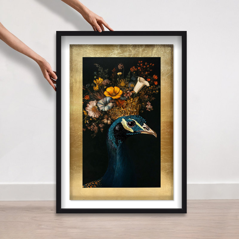 Oliver Gal Peacock's Crown I - With Hand-Applied Gold Leaf & Glitter Animals - Shadowbox Framed Wall Art, Peacock's Crown II