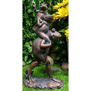 Elurd Back to School Daddy Frog Piggybacking 2 Young Sibling Frogs Flower Bed Patio Poolside Garden Figurine