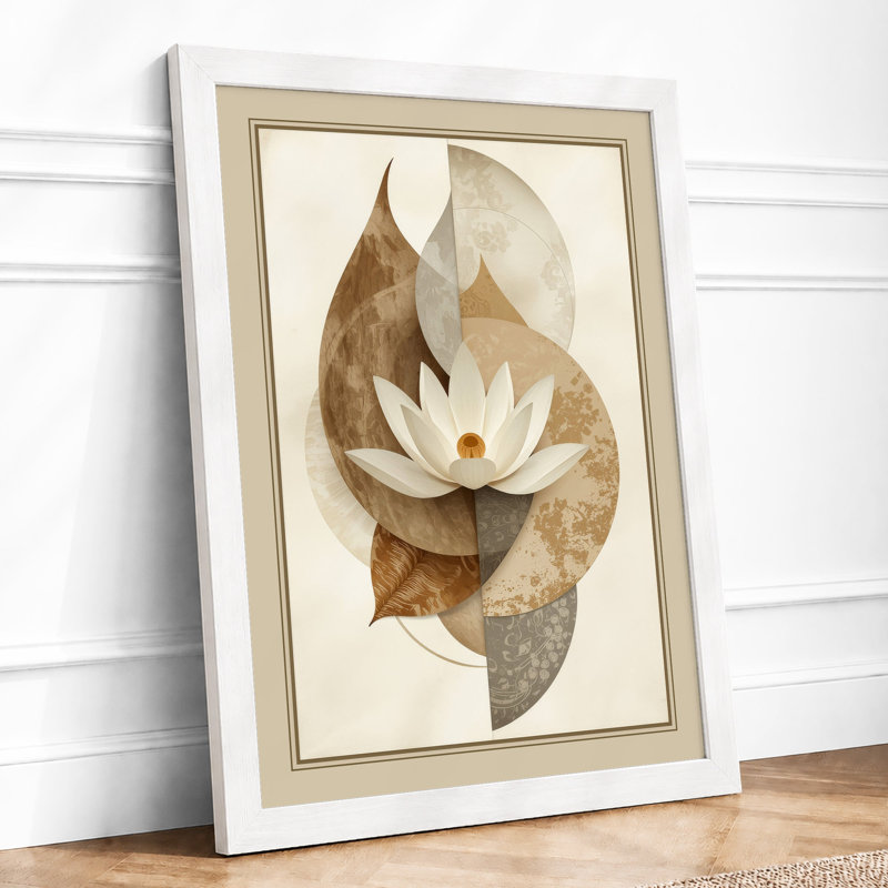 Lotus and Leaves Botanical - Framed Print, A3 - 42.0 x 29.7 cm, White