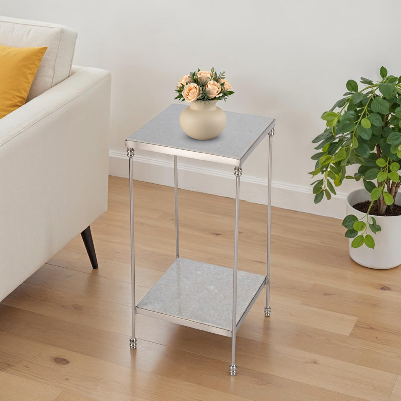 Urbanna Granite Side Table, White/Silver