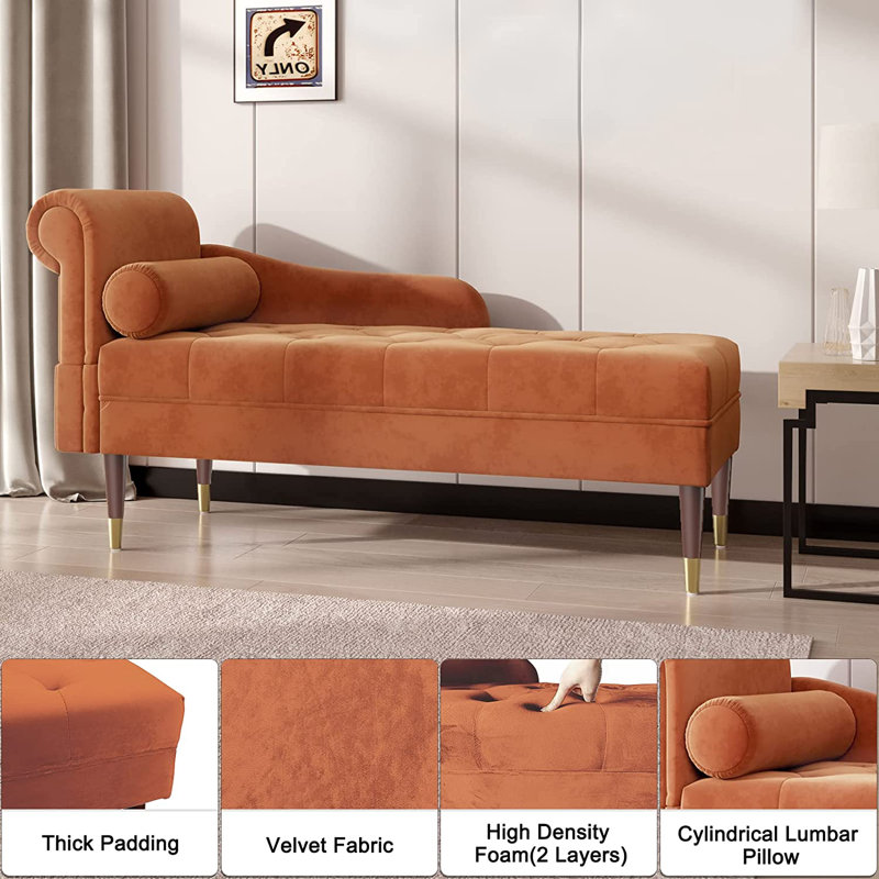 Hymes Velvet Chaise Lounge, Orange