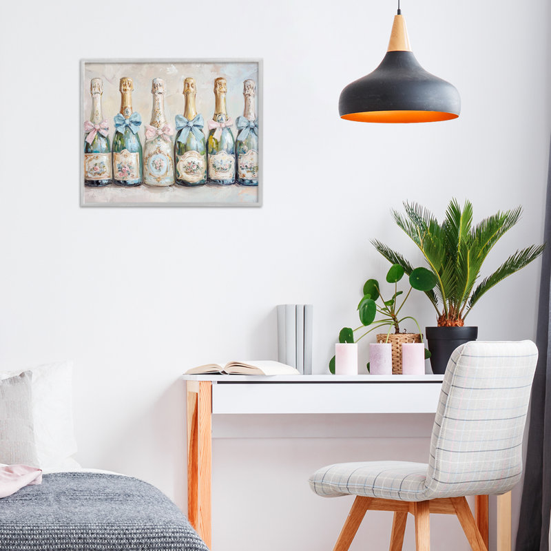 Giclée encadrée victorienne avec bouteilles de champagne, design par Petal Prints Design, H 11 po x l 14 po