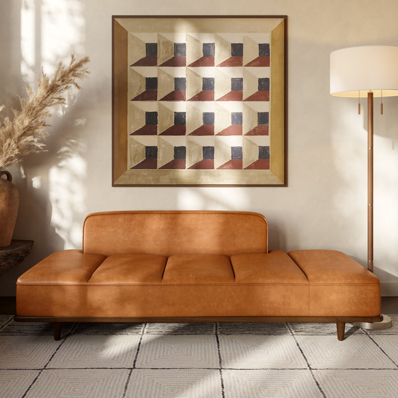 Lit de jour en cuir véritable Jasper, Cuir véritable brun clair cognac