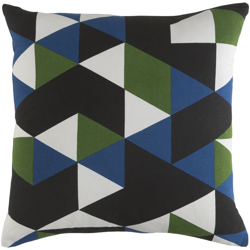 Trudy Geometric Cotton Throw Pillow, Blue/ Yellow/ Gray, Polyester/Polyfill