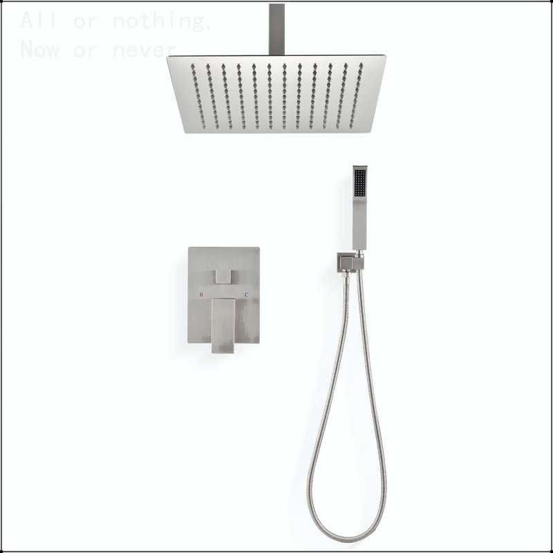 16-Inch Ceiling Mounted Rain Shower System with Handheld, Brushed Nickel