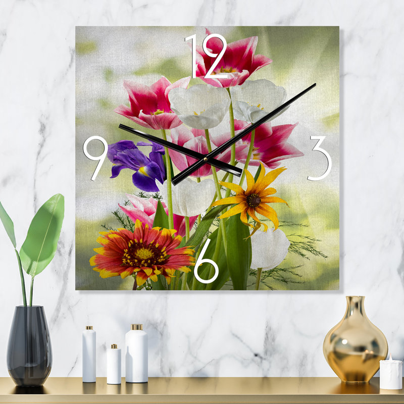 Horloge murale traditionnelle vibrante rouge mauve et jaune, Grand