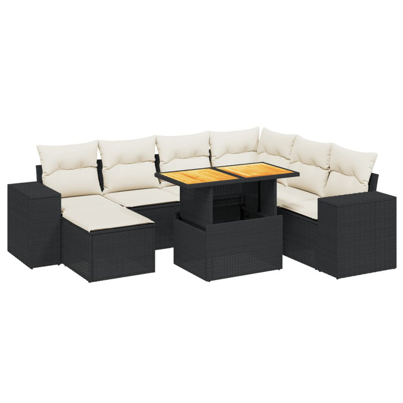 Ensemble de canapé de jardin Vidaxl noir, PE blanc crème et rotin moyen