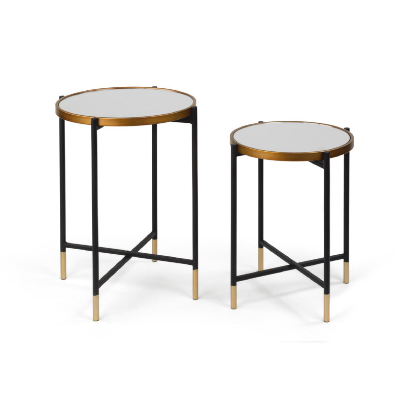 Mirrored Glass Top End Table Set