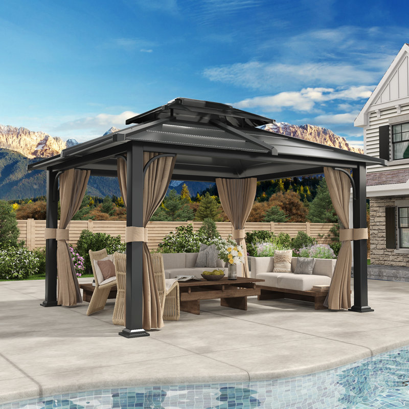 14 Ft. W x 12 Ft. D Hardtop Gazebo, Double layered Roof Gazebo