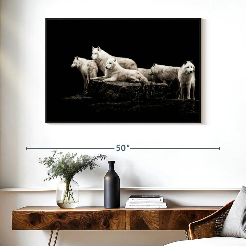 Loups blancs, Cadre flottant noir, 40 po x 27 po