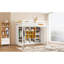 Lit mezzanine simple en bois avec garde-robe, tablettes et armoire, blanc et jaune