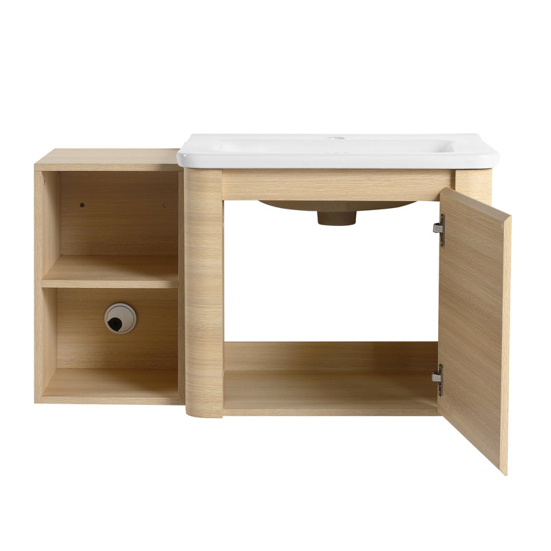 Single Bathroom Vanity With Ceramic Top, 36", Beige