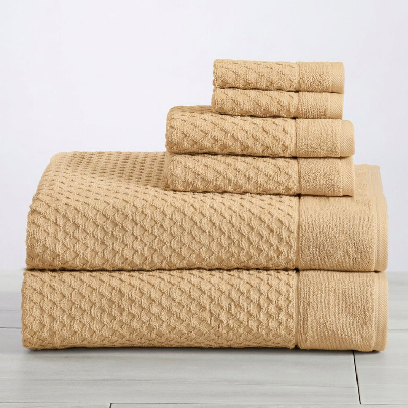 Ultra-Soft & Absorbent 100% Cotton Towel Set, Sand Diamond, 6 Piece Set (Bath Sheet + Hand Towel + Washcloth)