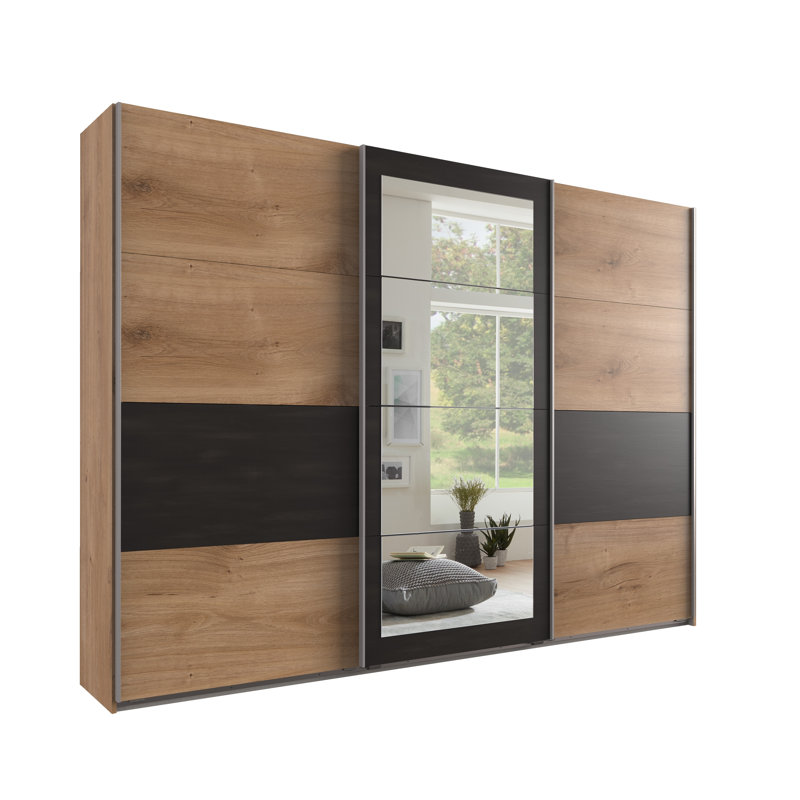 Attalie 3 Door Manufactured Wood Wardrobe, Oak