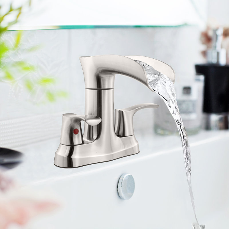 Centerset 2-Handle Waterful Bathroom Sink Faucet with Drain Assembly, Brushed Nickel