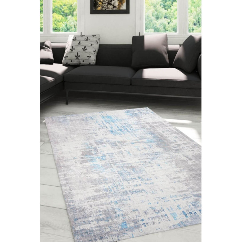 Tapis décoratif gris rayé, Rectangle 7 pi 7 po x 10 pi 10 po