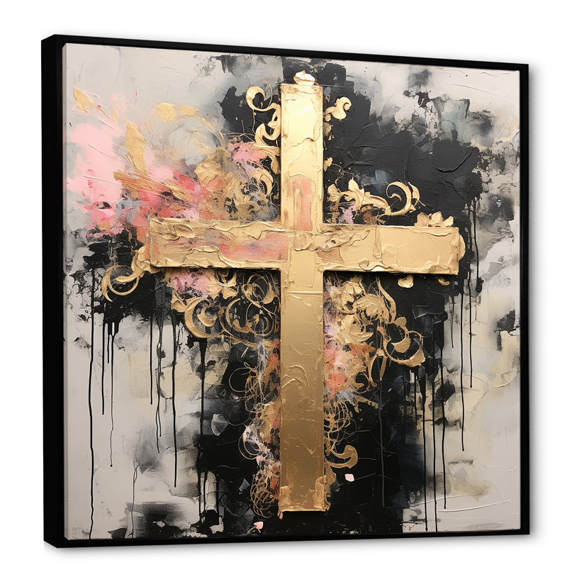 Divine Love, croix religieuse II, Cadre flottant noir, H 16 po x l 16 po
