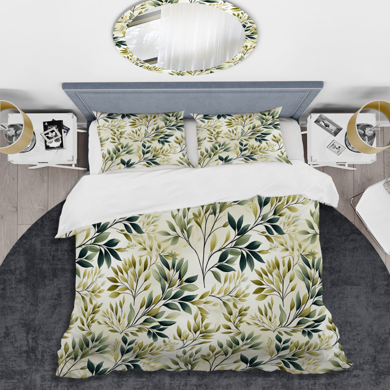 Ensemble de housse de couette Tranquil Leaves IV, Housse de couette pour grand lit et 2 taies décor