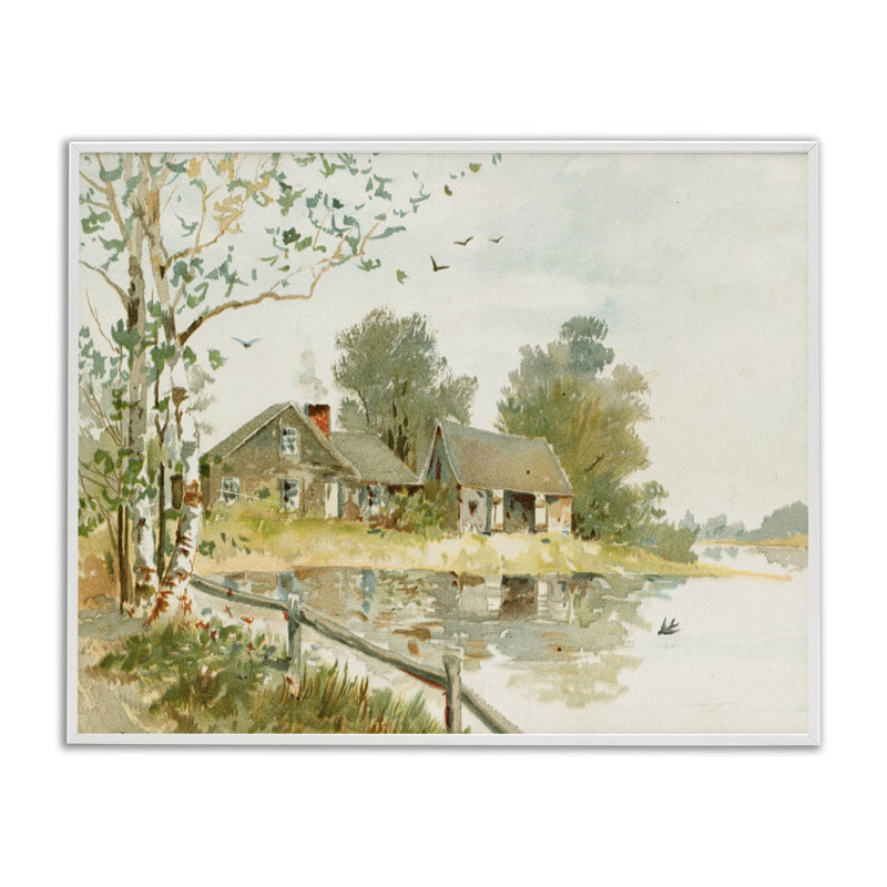 Cabine le long de la rivière, giclée encadrée, design par lettré et doublé, H 24 po x l 30 po